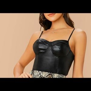 Zip back leather crop top